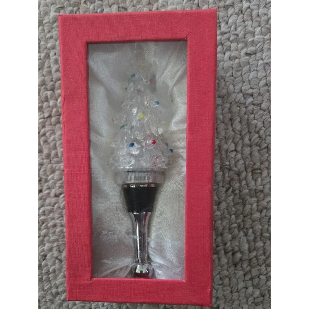 Source Unknown Clear Glass Christmas Tree Bottle Stopper with Multicolor Accents